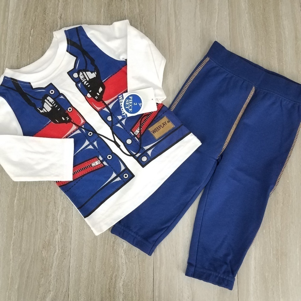 NEW Weeplay Kids Boys 12m 2 pcs Set Long Sleeve T-Shirt Tee Pants Sweatpants